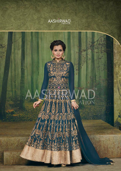 Teal Elegant Evening Gown Indian Party Anarkali Dress - Asian Party Wear