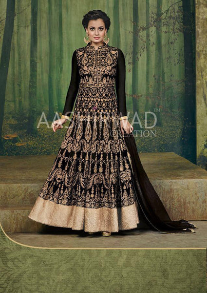 Black Heavy Embroidered Anarkali Gown Indian Party Dress - Asian Party Wear