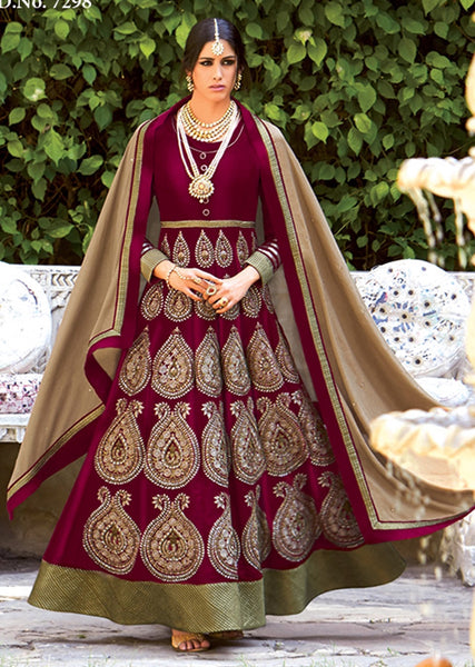 MAROON FLORAL WINTER WEDDING GOWN - Asian Party Wear