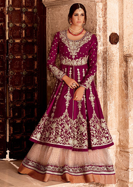 MAGENTA FLORAL WINTER WEDDING GOWN - Asian Party Wear