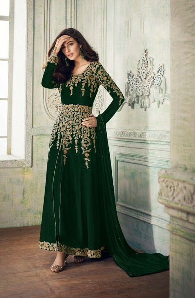 Green Georgette Indian Suit Party Wear Anarkali Dress - Asian Party Wear