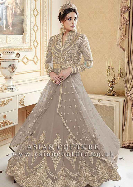 BROWN INDIAN MAXI EVENING WEDDING DRESS - Asian Party Wear