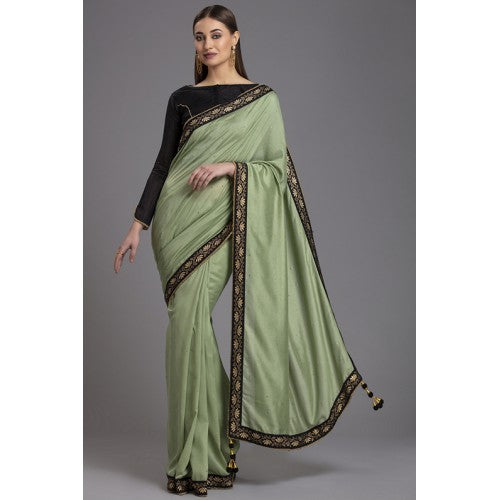ZACS-47 BISCAY GREEN CLASSIC BLUE BROCADE GOLD MOTIF SAREE - Asian Party Wear