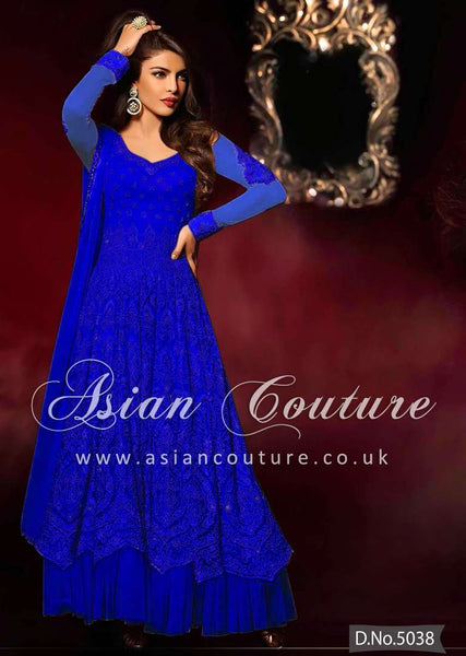 HR5038-E ROYAL BLUE HEROINE PRIYANKA CHOPRA ANARKALI STYLE DRESS - Asian Party Wear
