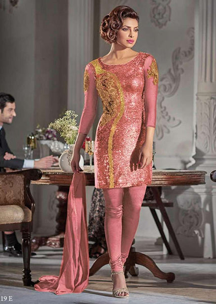 ZHR5119-E PEACH HEROINE PRIYANKA CHOPRA STRAIGHT CUT DRESS - Asian Party Wear