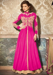 5129 BEIGE AND PINK HEROINE PRIYANKA CHOPRA GEORGETTE LENGHA - Asian Party Wear