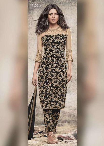ZHR5153-B BLACK HEROINE STARDIVA PRIYANKA CHOPRA GEORGETTE STRAIGHT CUT SUIT - Asian Party Wear