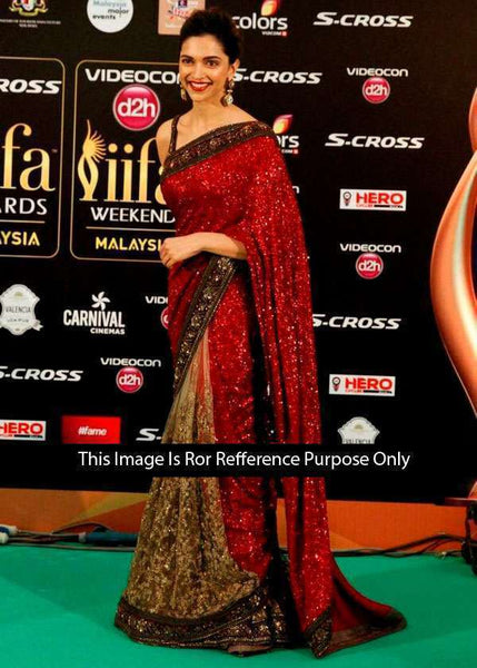 Deepika Padukone Bollywood Stylish Red IIfa Georgette Saree - Asian Party Wear