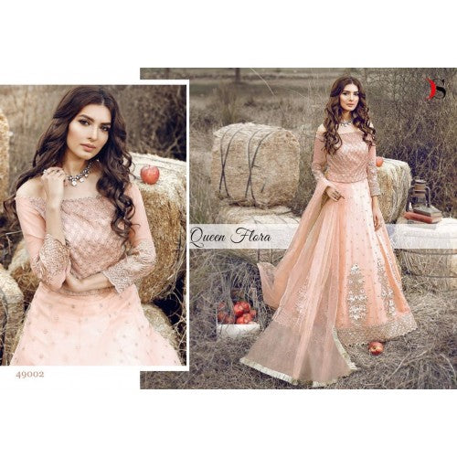 49002 PEACH DEEPSY RAZEENA POLY GEORGETTE DESIGNER LEHENGA - Asian Party Wear