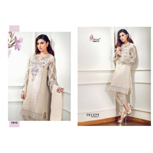 1513 WHITE BAROQUE EMBROIDERED PAKISTANI DESIGNER STYLE SUIT - Asian Party Wear