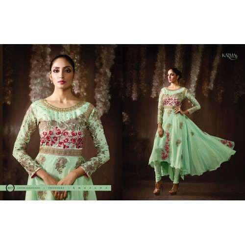 8077 GREEN MOTHER DAUGHTER MATCHING ANARKALI SUIT - Asian Party Wear