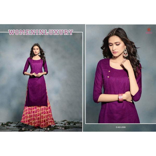 2008 PURPLE KAIRA STRAIGHT COTTON READY MADE KURTI - Asian Party Wear
