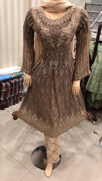 ENHANCING MOUSE BROWN PARTY WEAR INDIAN READYMADE SUIT - Asian Party Wear