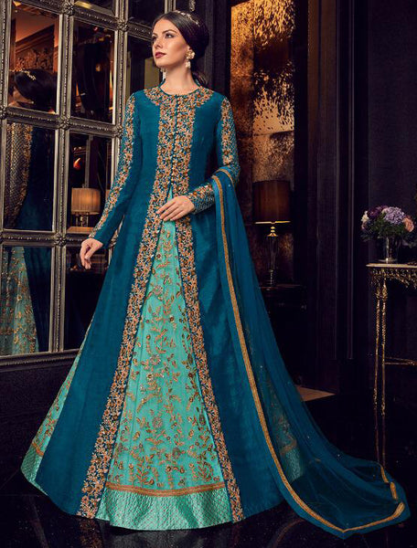 BLUE AND TURQUOISE BRIDESMAID WEDDING WEAR OUTFIT - Asian Party Wear