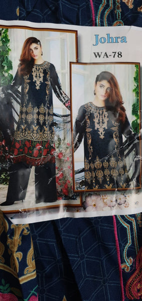 NAVY BLUE PAKISTANI DESIGNER EMBROIDERED READYMADE SUIT - Asian Party Wear