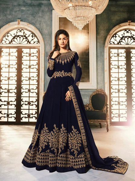 Navy Blue Designer Wedding & Bridal Anarkali Gown - Asian Party Wear
