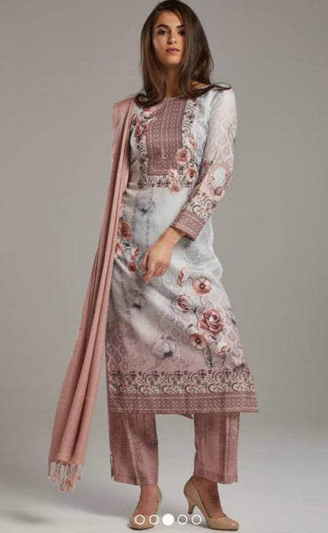 Ash Rose Pink Printed Pakistani Designer Warm Wool Salwar Suit - Asian Party Wear