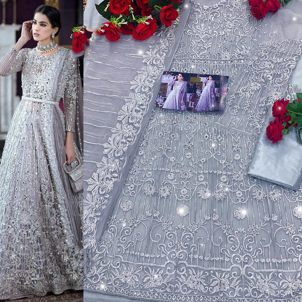Silver Party Wear Indian Pakistani Anarkali Gown - Asian Party Wear