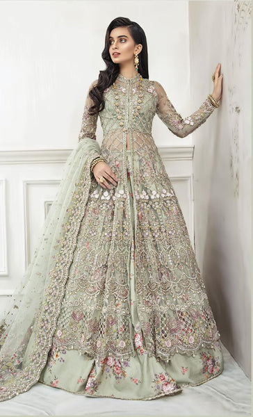 Light Green Anarkali Wedding Wear Pakistani Dress - Asian Party Wear