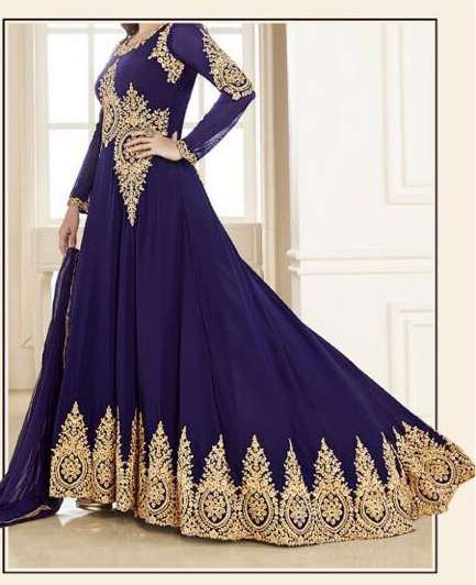 Navy Blue Cocktail Party Gown Indian Prom Dress - Asian Party Wear