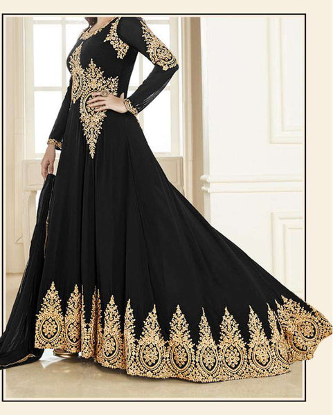 Black Evening Gown Indian Designer Abaya Style Dress - Asian Party Wear