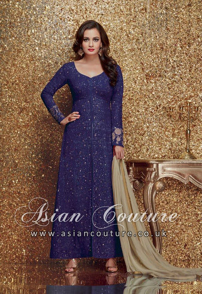 Navy Blue Indian Ethnic Wedding Salawr Suit - Asian Party Wear