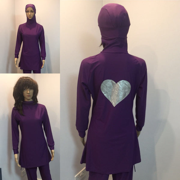Stunning Long Sleeve Muslim Islamic Full Cover Purple Costume Modest Swimwear Burkini - Asian Party Wear