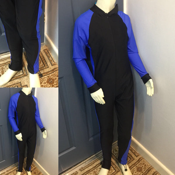 Stunning New Full Sleeve Muslim Islamic Full Cover Blue and Black Costume Modest Swimwear Burkini - Asian Party Wear