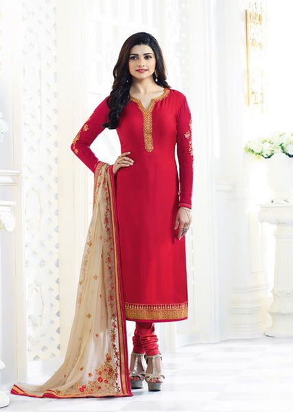 RED KASEESH MAHARANI STRAIGHT CUT PRACHI SUIT - Asian Party Wear