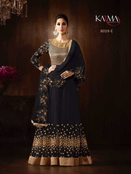 8059-E BLACK KARMA HEAVY GOLD EMBROIDERED WEDDING WEAR GOWN - Asian Party Wear