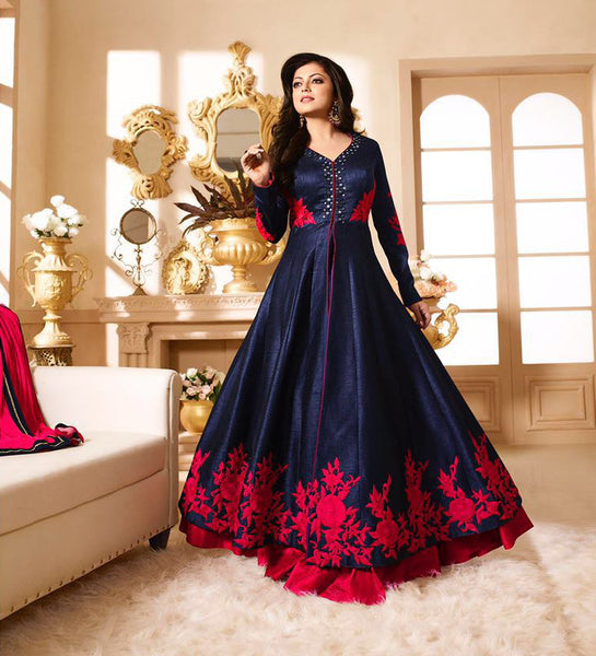90001 NAVY BLUE AND RED LT NITYA PARTY WEAR ANARKALI SUIT - Asian Party Wear