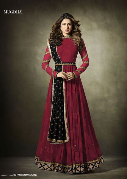 Red Aline Dress Indian Anarkali Gown - Asian Party Wear