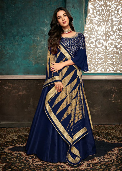 Evening Blue Long Party Style Dress - Asian Party Wear