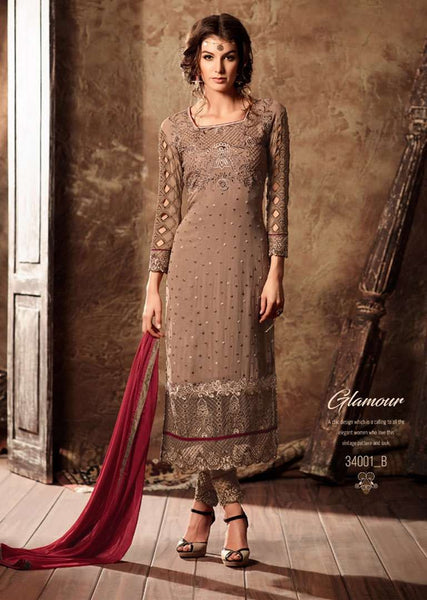 BROWN MOHINI GLAMOUR VOL 34 SEMI STITCHED DESIGNER SALWAR SUIT - Asian Party Wear