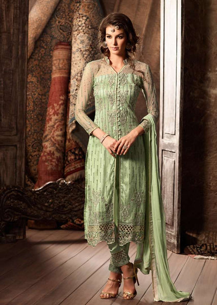 GREEN MOHINI GLAMOUR VOL 34 SEMI STITCHED DESIGNER SALWAR SUIT - Asian Party Wear