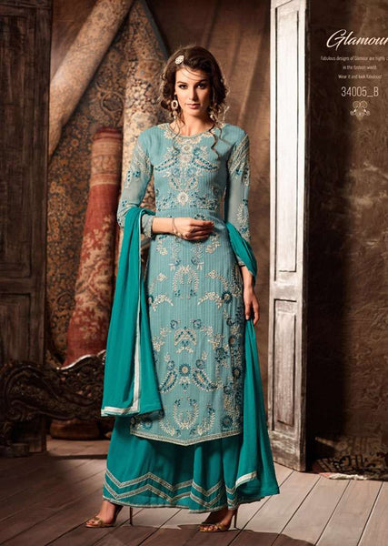 TURQUOISE MOHINI GLAMOUR VOL 34 SEMI STITCHED DESIGNER SALWAR SUIT - Asian Party Wear
