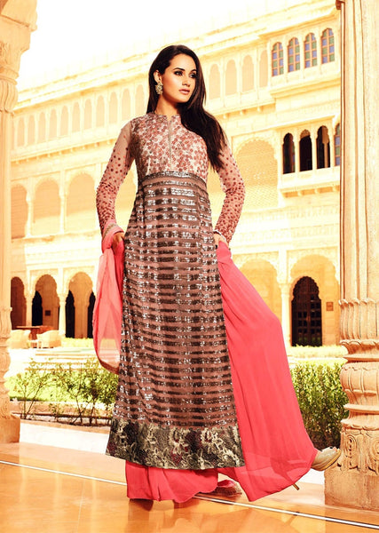 35004 MAROON MOHINI GLAMOUR PARTY WEAR SEMI STITCHED SUIT - Asian Party Wear