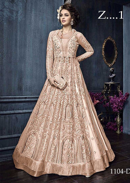 22004-B NUDE HEAVY EMBROIDERED INDIAN BRIDAL WEDDING LEHENGA - Asian Party Wear