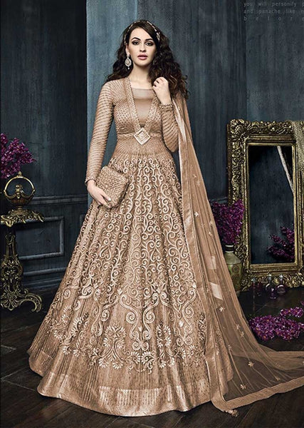 22002-B LIGHT RUST HEAVY EMBROIDERED INDIAN BRIDAL WEDDING LEHENGA - Asian Party Wear