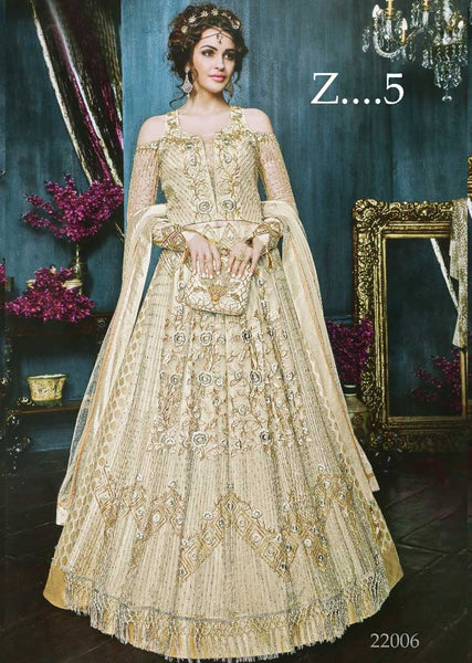 22005-D OFF WHITE HEAVY EMBROIDERED INDIAN BRIDAL WEDDING LEHENGA - Asian Party Wear