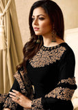 BLACK WEDDING WEAR FLOOR LENGTH ANARKALI SUIT - Asian Party Wear