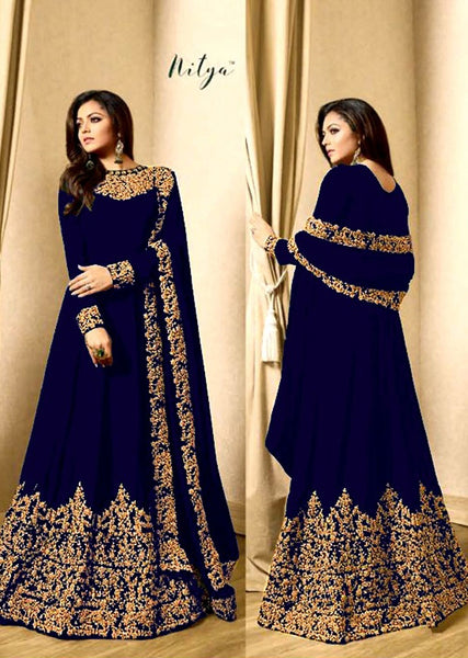 OYAL BLUE EMBROIDERED FLOOR LENGTH ANARKALI SUIT - Asian Party Wear