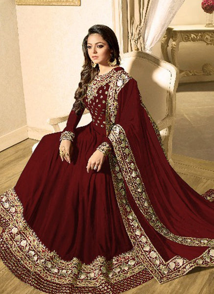 RED INDIAN STYLE EMBROIDERED MEHNDI WEAR ANARKALI GOWN - Asian Party Wear