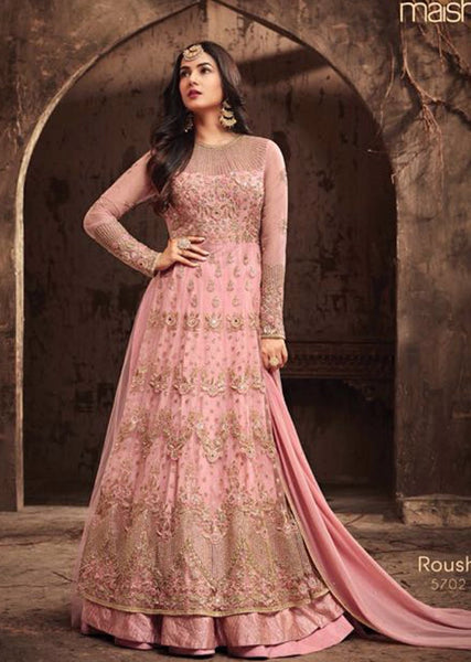 Pink Gold Embellished Evening Gown - Asian Party Wear