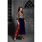 MS12012 Navy Blue With Red MAISHA MASKEEN Dress In Velvet Material - Asian Party Wear