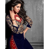 MS12012 Navy Blue With Red MAISHA MASKEEN Dress In Velvet Material - Asian Party Wear