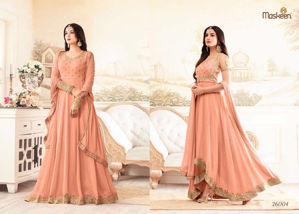 PEACH WEDDING WEAR INDIAN ANARKALI DRESS - Asian Party Wear