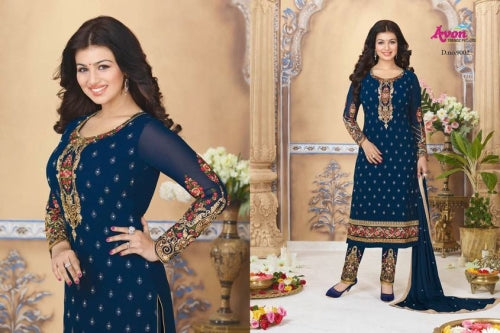 BLUE BOLLYWOOD DESIGNER SEMI STITCHED SALWAR KAMEEZ SUIT - Asian Party Wear