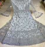 Silver Grey Heavy Embellished & Embroidered Indian Wedding Gown - Asian Party Wear
