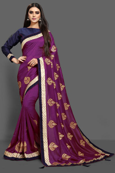 Purple & Blue Mix Spring Summer Festive Saree - Asian Party Wear